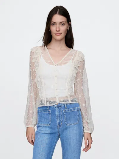 Gap Recycled Lace Ruffle Top In Cream Beige