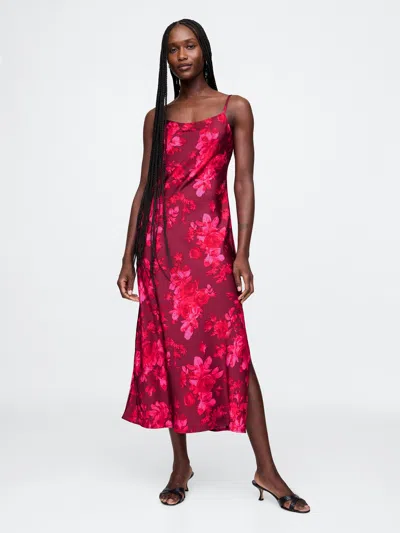 Gap Recycled Satin Maxi Slip Dress In Pink Floral
