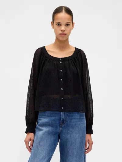 Gap Recycled Sheer Button-front Top In Animal Print