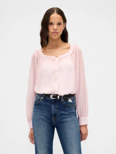 Gap Recycled Sheer Button-front Top In Pink