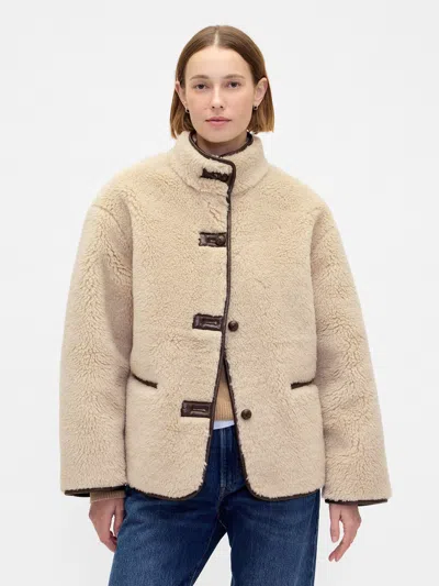 Gap Recycled Sherpa & Vegan Leather-trim Jacket In Neutral