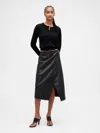 Gap Recycled Vegan Leather Midi Wrap Skirt In Black