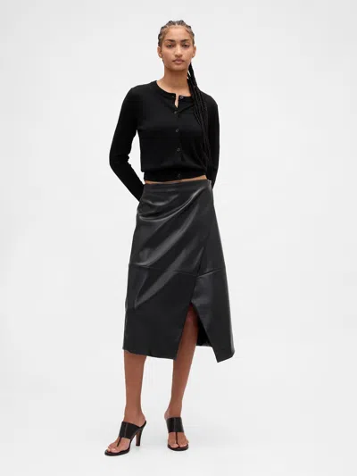 Gap Recycled Vegan Leather Midi Wrap Skirt In Black