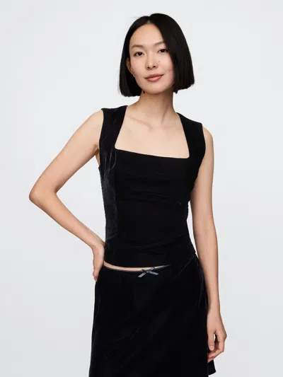 Gap Recycled Velvet Square-neck Cropped Top In Black