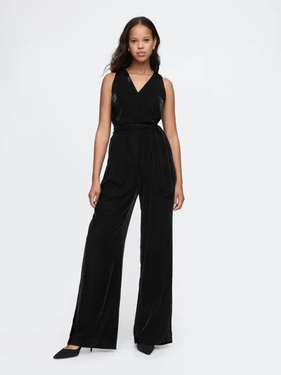 Gap Recycled Velvet V-neck Jumpsuit In Black
