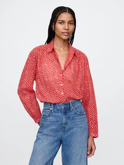 Gap Relaxed Button-front Shirt In Red Floral Print