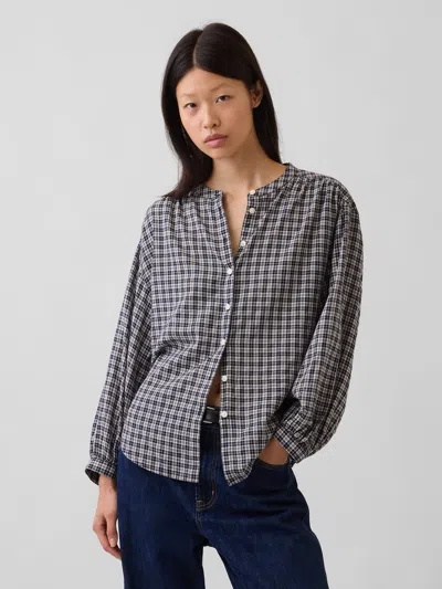 Gap Relaxed Button-front Shirt In Navy Blue Plaid
