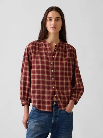 Gap Relaxed Button-front Shirt In Red & Brown Plaid