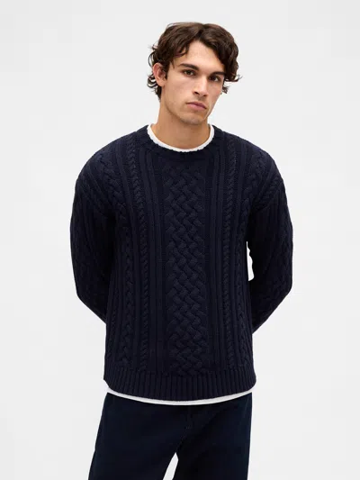 Gap Relaxed Cable-knit Sweater In Blue