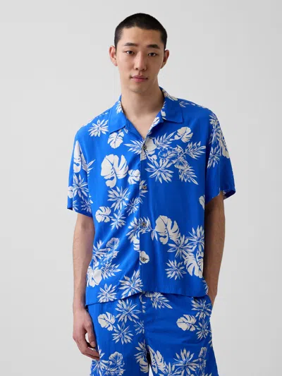Gap Relaxed Camp Collar Shirt In Blue