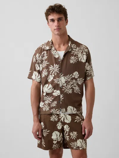 Gap Relaxed Camp Collar Shirt In Brown