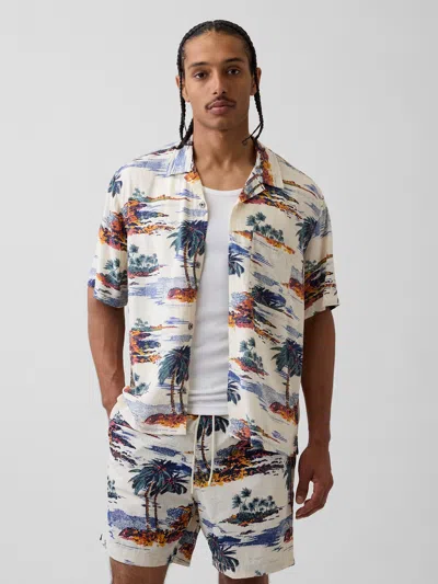 Gap Relaxed Camp Collar Shirt In Multi