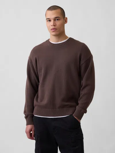 Gap Relaxed Crewneck Crop Sweater In Brown