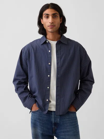 Gap Relaxed Crop Straight-hem Oxford Shirt In Blue & White Stripe