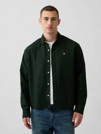 Gap Relaxed Crop Straight-hem Oxford Shirt In Green Gitane