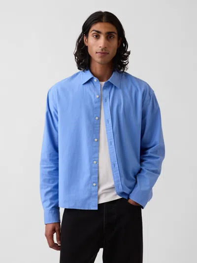 Gap Relaxed Crop Straight-hem Oxford Shirt In Shirting Blue