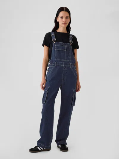Gap Relaxed Denim Cargo Overalls In Rinsed Blue