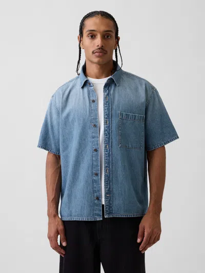 Gap Relaxed Denim Shirt In Blue