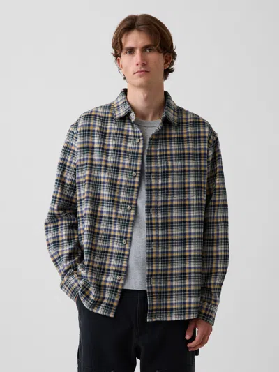 Gap Relaxed Flannel Shirt In Navy Blue & Green Plaid
