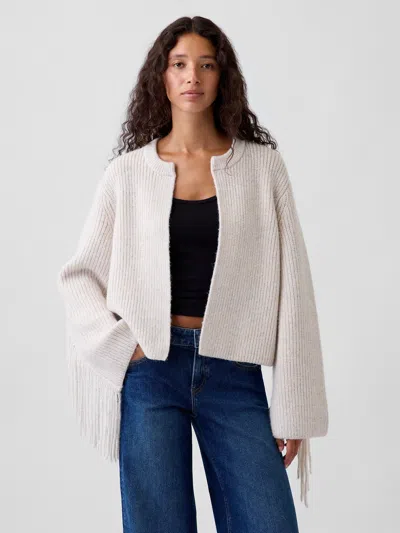 Gap Relaxed Fringe Sweater Cardigan In Beige