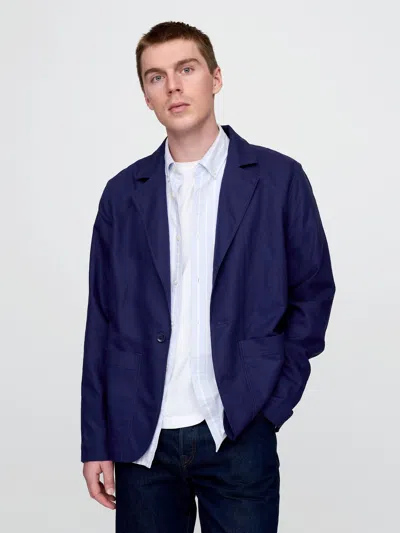 Gap Relaxed Linen-cotton Blazer In Twilight Navy