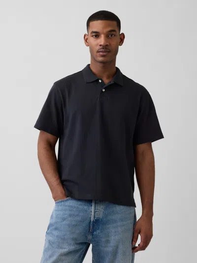 Gap Relaxed Pique Polo Shirt In Black