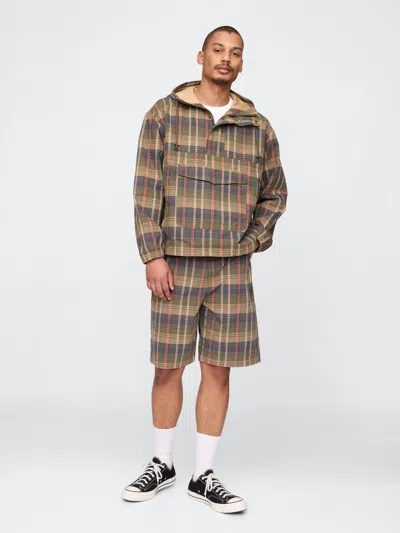Gap Relaxed Plaid Canvas Shorts In Green Plaid