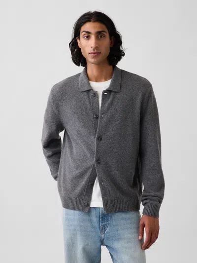 Gap Relaxed Polo Shirt Cardigan Sweater In Charcoal Grey