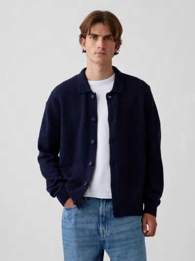 Gap Relaxed Polo Shirt Cardigan Sweater In New Classic Navy Blue