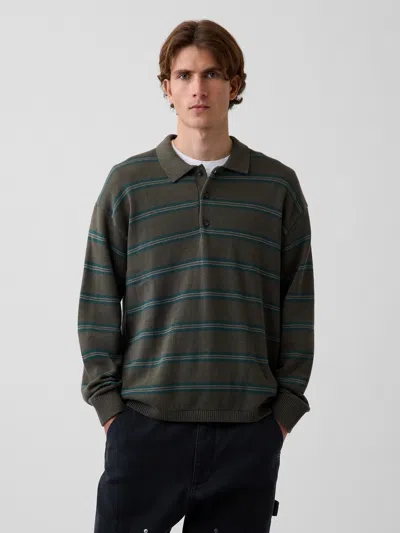 Gap Relaxed Polo Shirt Sweater In Bamboo Green Stripe