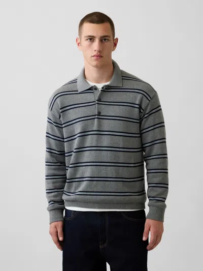 Gap Relaxed Polo Shirt Sweater In Blue & Grey Stripe