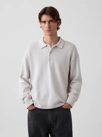 Gap Relaxed Polo Shirt Sweater In Regular Gray