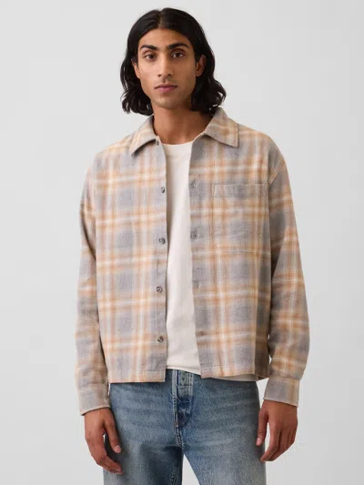 Gap Relaxed Straight-hem Flannel Shirt In Beige & Grey Plaid