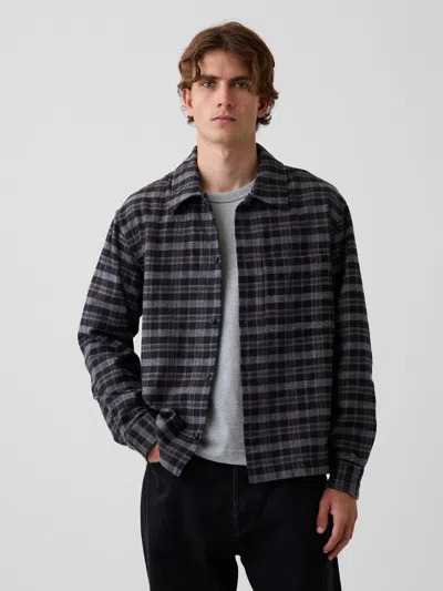 Gap Relaxed Straight-hem Flannel Shirt In Grey Plaid