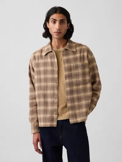 Gap Relaxed Straight-hem Flannel Shirt In Tan & Brown Plaid