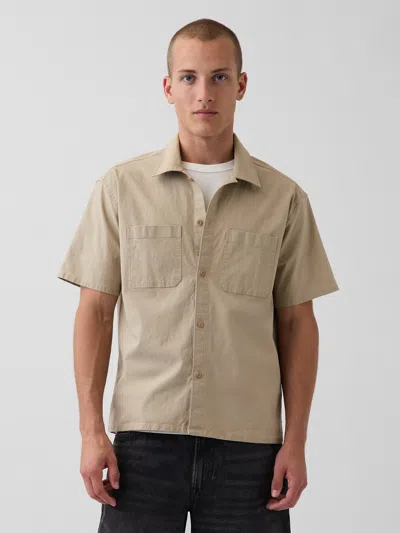 Gap Relaxed Straight-hem Utility Shirt In Classic Khaki Tan