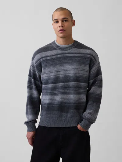 Gap Relaxed Stripe Crew Sweater In Grey Stripe