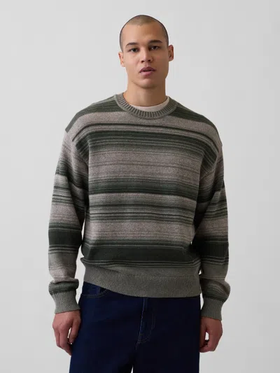 Gap Relaxed Stripe Crew Sweater In Olive Stripe