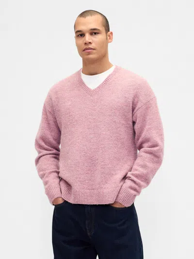 Gap Relaxed V-neck Crop Sweater In Pink