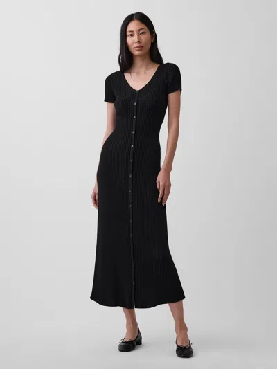 Gap Rib Button-front Maxi Sweater Dress In Black