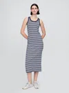 Gap Rib Midi Dress In White And Navy Blue Stripe
