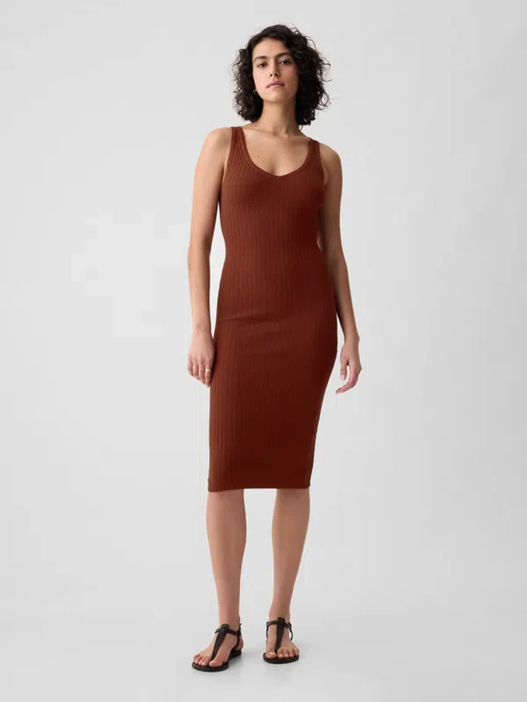 Gap Rib Midi Tank Dress In Smoked Paprika Brown | ModeSens