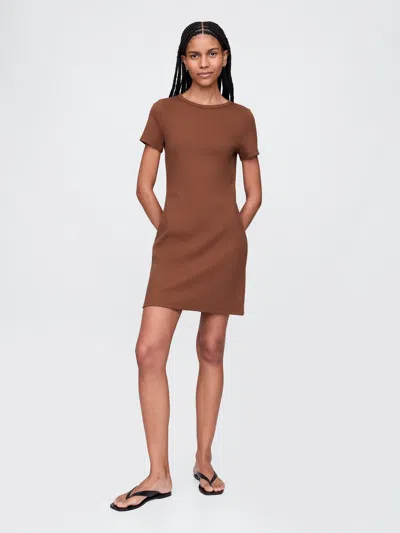 Gap Rib Mini T-shirt Dress In Root Brown