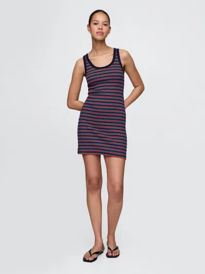 Gap Rib Mini Tank Dress In Navy Blue & Red Stripe