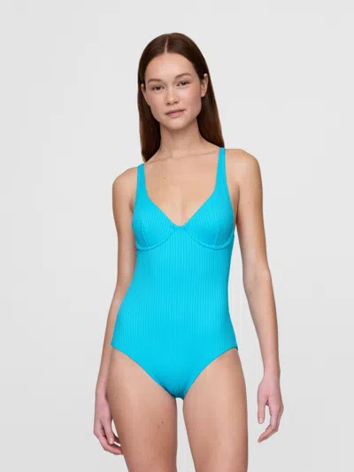 Gap Rib One-piece Balconette Swimsuit In Cyan Blue