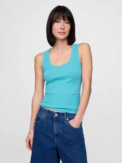 Gap Rib Scoop Tank Top In Cyan Blue