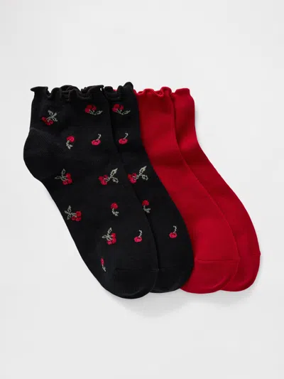 Gap Ribbed Ruffle Socks (2-pack) In White Sweet Cherries