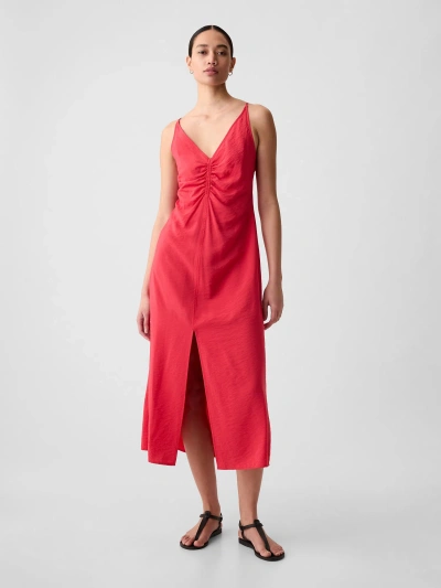 Gap Ruched Slip Midi Dress In Slipper Red