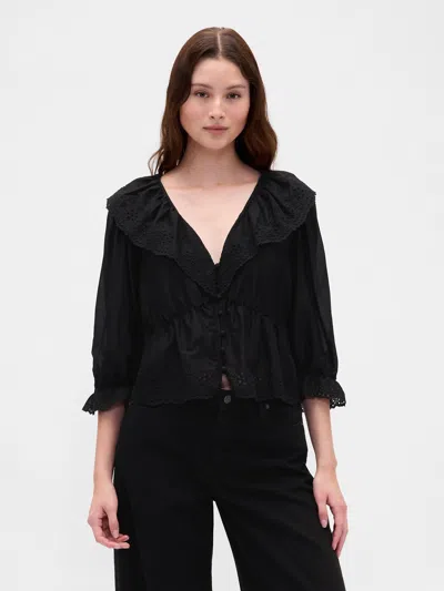 Gap Ruffle Collar V-neck Top In Black