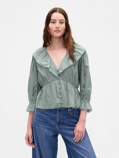 Gap Ruffle Collar V-neck Top In Blue